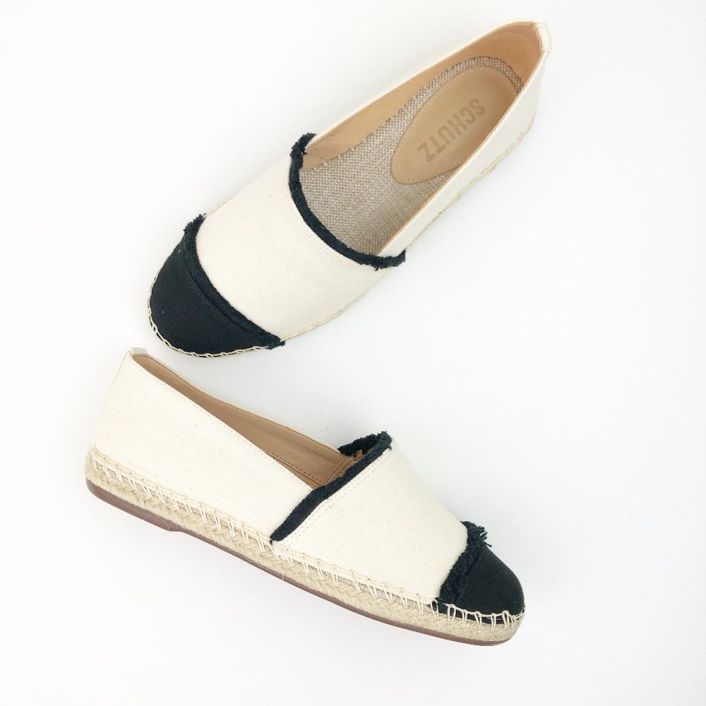 SCHUTZ Ohana cream & black espadrille flats